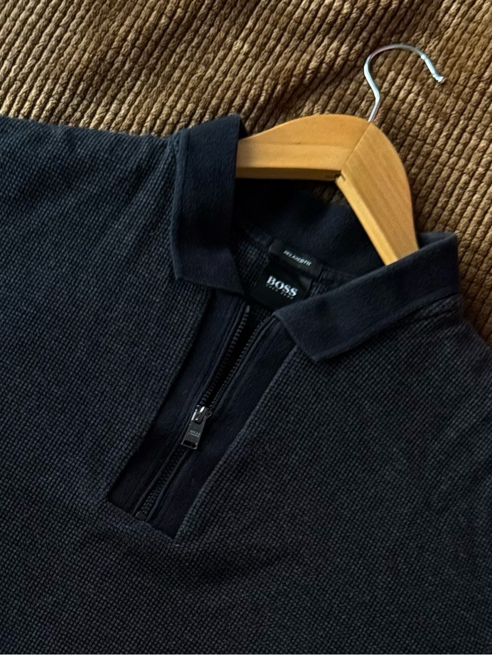 BOSS Men's Dark Navy Half-Zip Polo Sweater